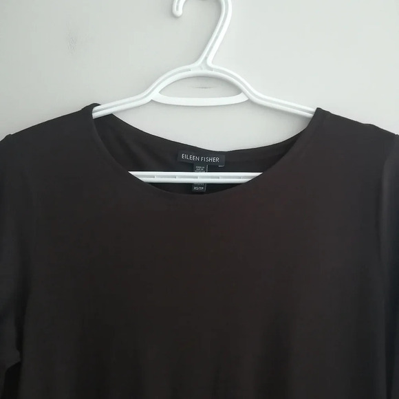Eileen Fisher Long Sleeve Chocolate Brown Stretch Jersey Knee Length Dress XS - Picture 7 of 13